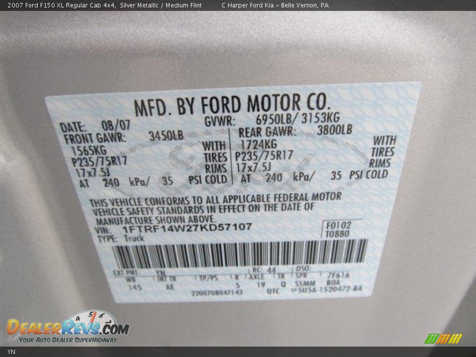 Ford Color Code YN Silver Metallic