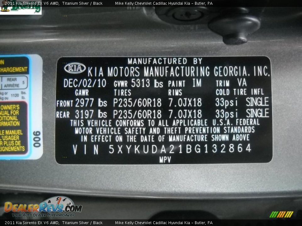 2011 Kia Sorento EX V6 AWD Titanium Silver / Black Photo #11