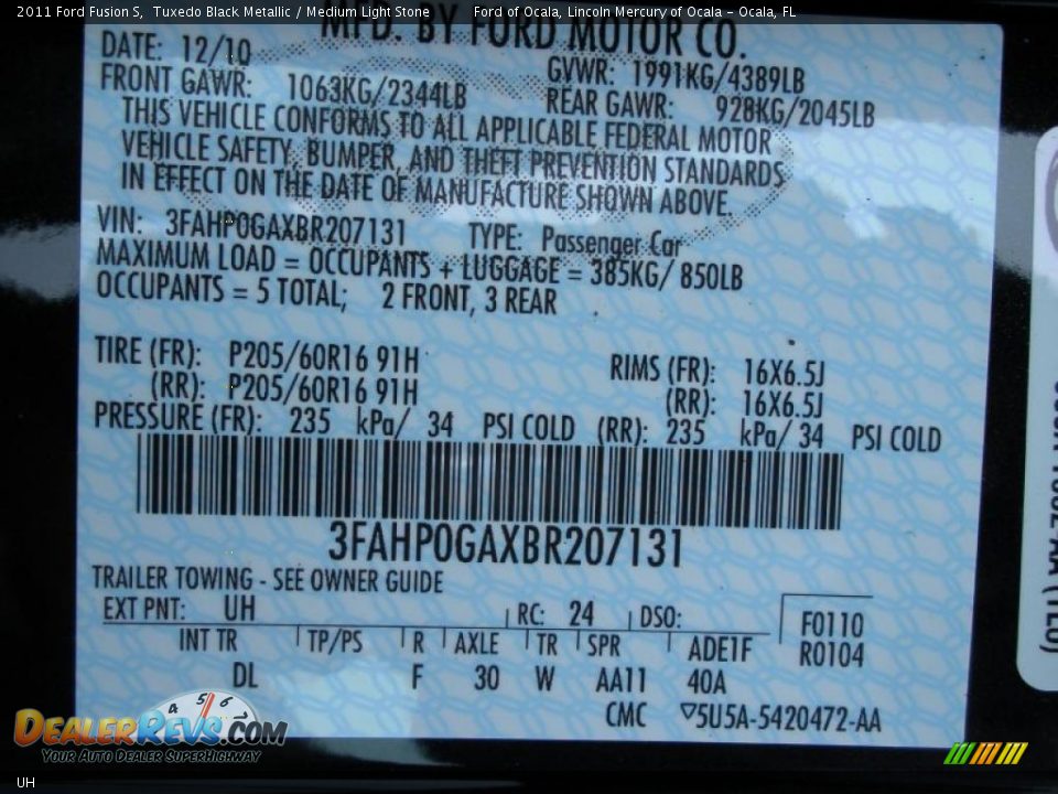 Ford Color Code UH Tuxedo Black Metallic