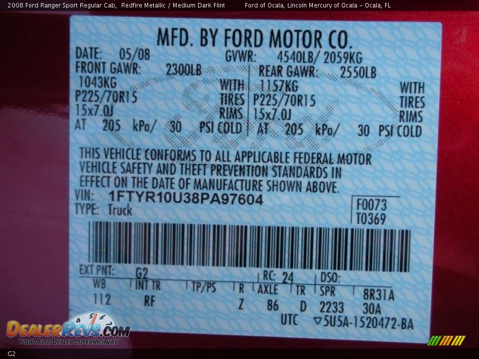 Ford Color Code G2 Redfire Metallic