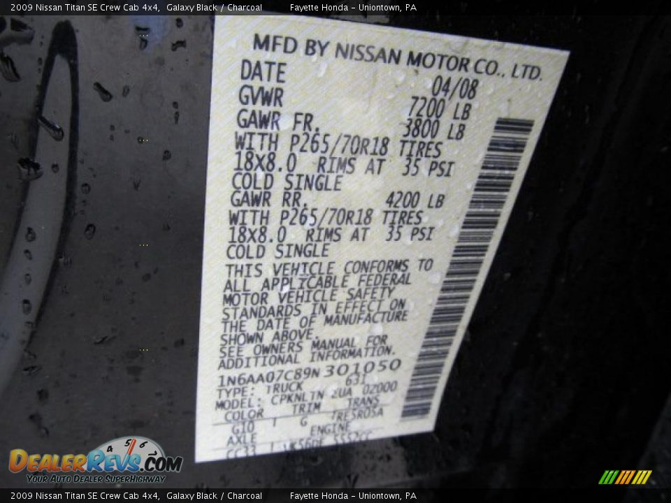 2009 Nissan Titan SE Crew Cab 4x4 Galaxy Black / Charcoal Photo #20