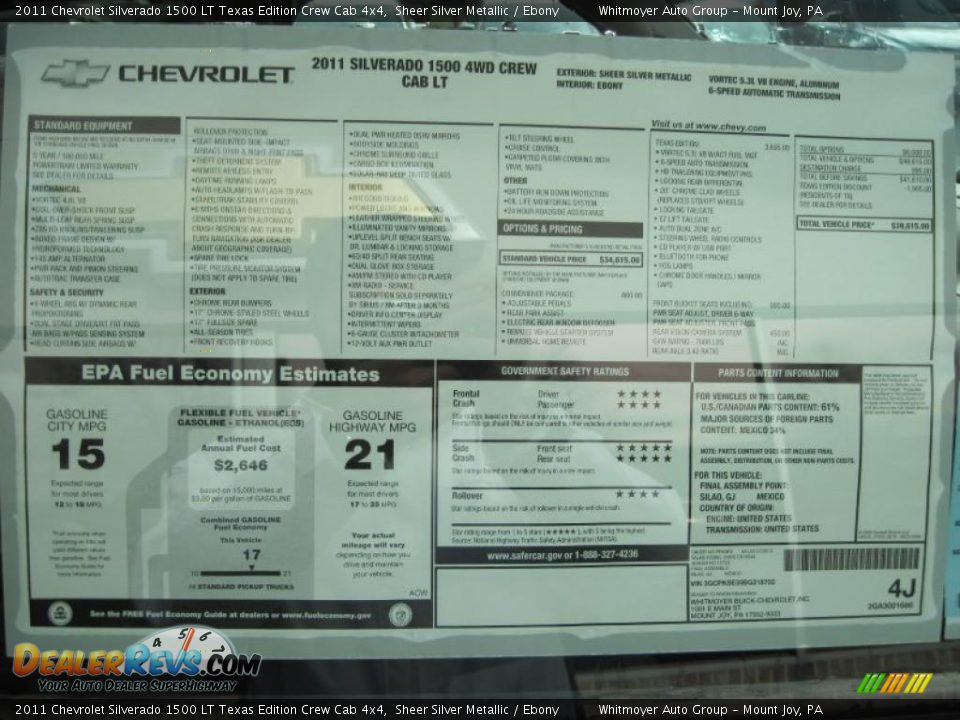 2011 Chevrolet Silverado 1500 LT Texas Edition Crew Cab 4x4 Window Sticker Photo #6