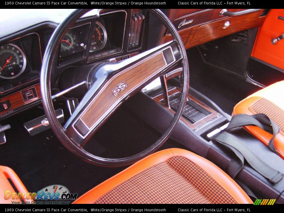 1969 Chevrolet Camaro SS Pace Car Convertible White/Orange Stripes / Orange Houndstooth Photo #29