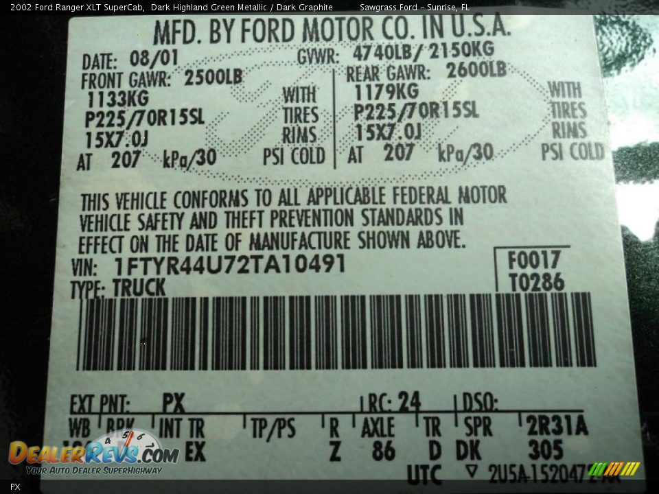 Ford Color Code PX Dark Highland Green Metallic