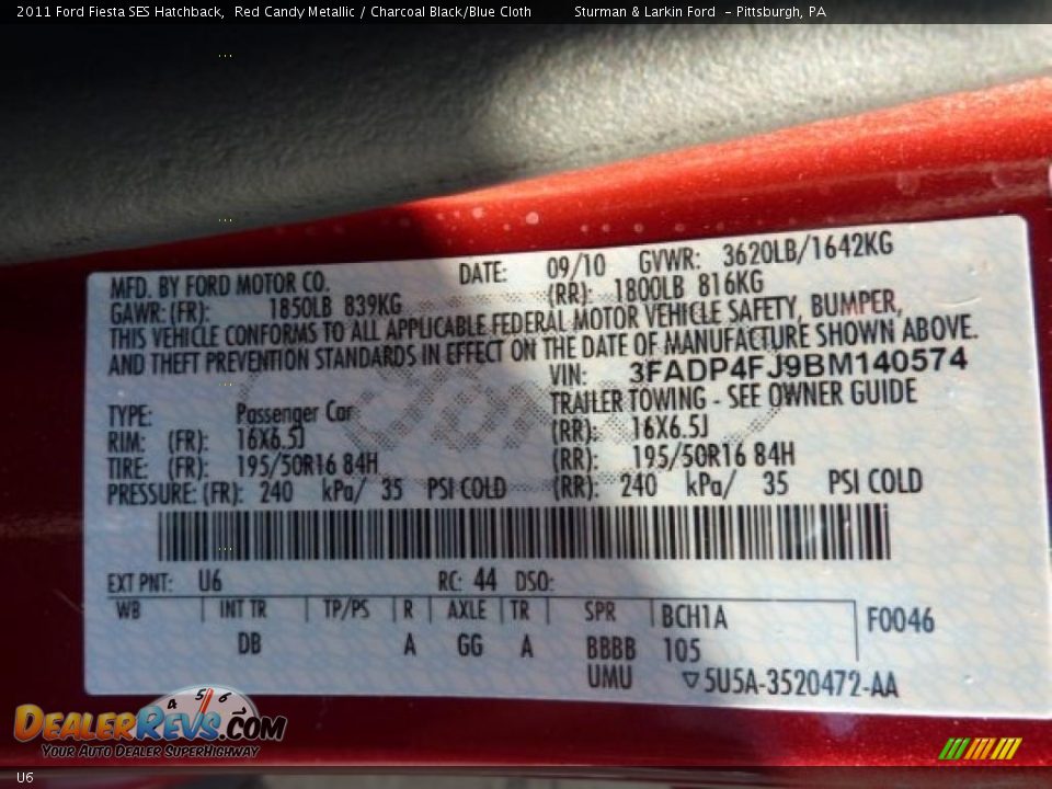 Ford Color Code U6 Red Candy Metallic