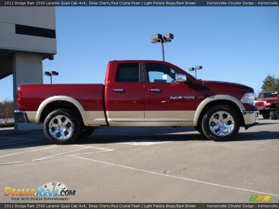 2011 Dodge Ram 1500 Laramie Quad Cab 4x4 Deep Cherry Red Crystal Pearl / Light Pebble Beige/Bark Brown Photo #2