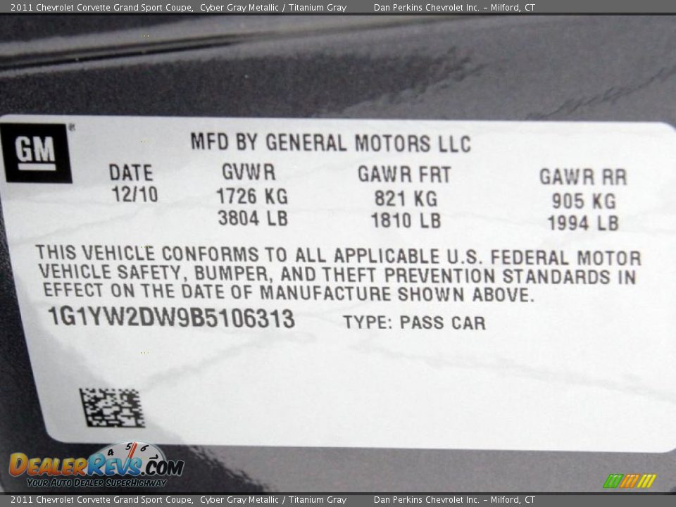 Info Tag of 2011 Chevrolet Corvette Grand Sport Coupe Photo #23
