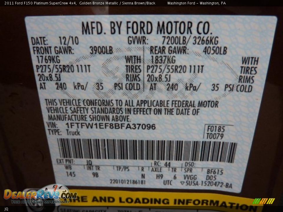 Ford Color Code JQ Golden Bronze Metallic