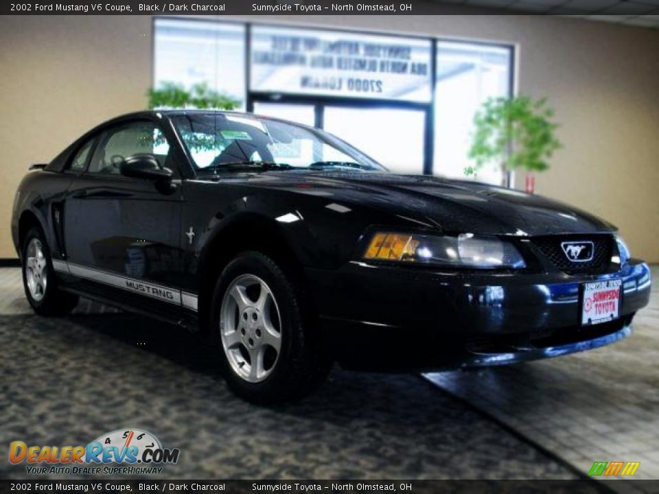 2002 Ford Mustang V6 Coupe Black / Dark Charcoal Photo #1