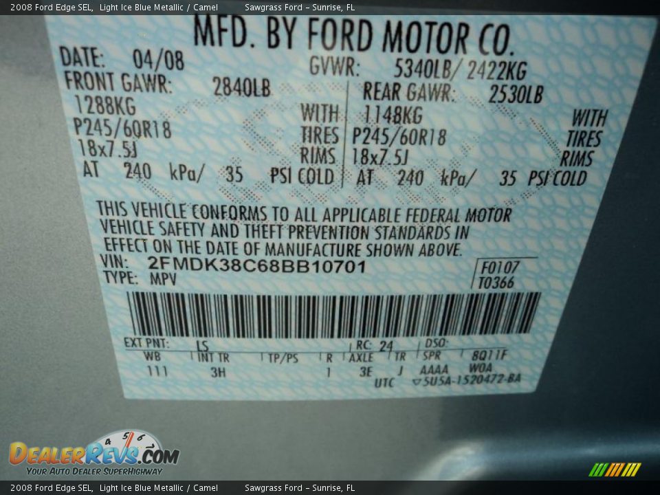 2008 Ford Edge SEL Light Ice Blue Metallic / Camel Photo #30