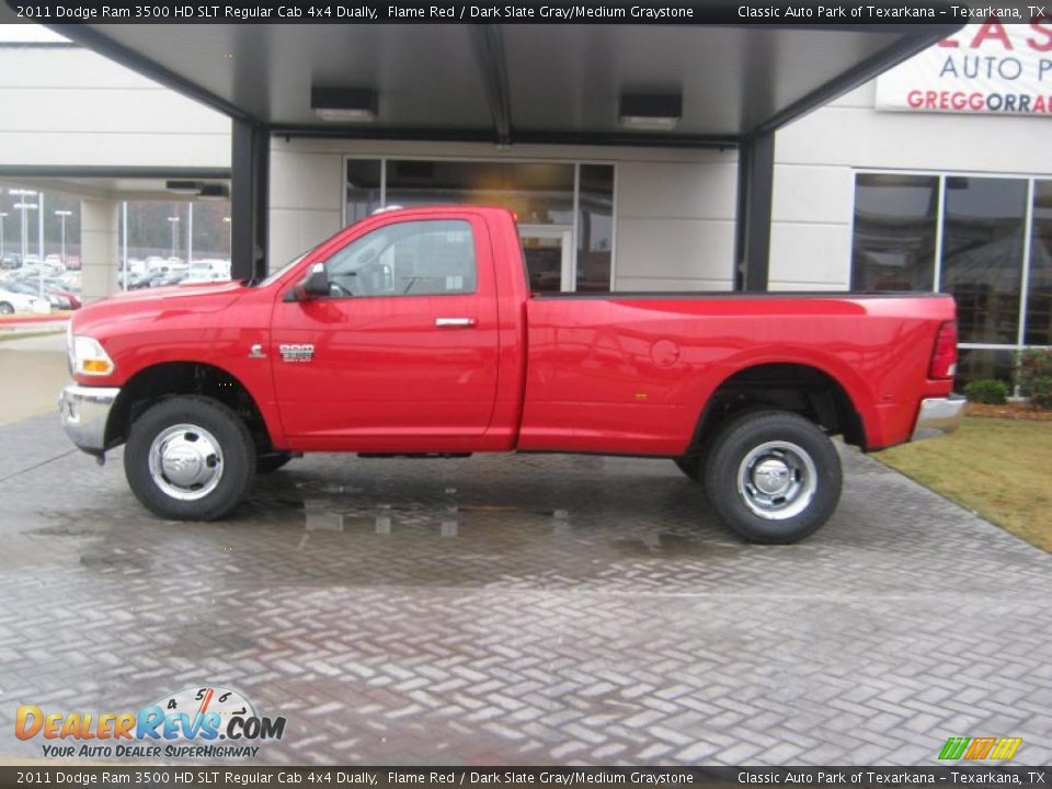 Flame Red 2011 Dodge Ram 3500 HD SLT Regular Cab 4x4 Dually Photo #2