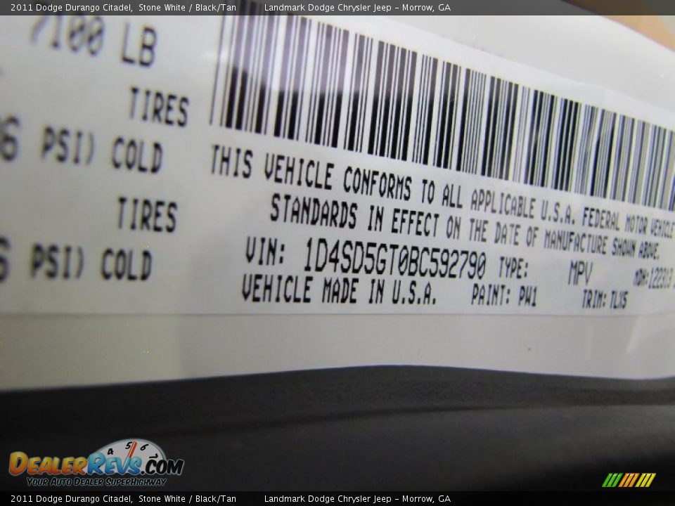 2011 Dodge Durango Citadel Stone White / Black/Tan Photo #14