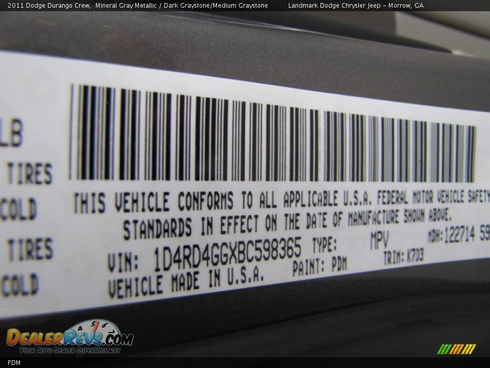 Dodge Color Code PDM Mineral Gray Metallic