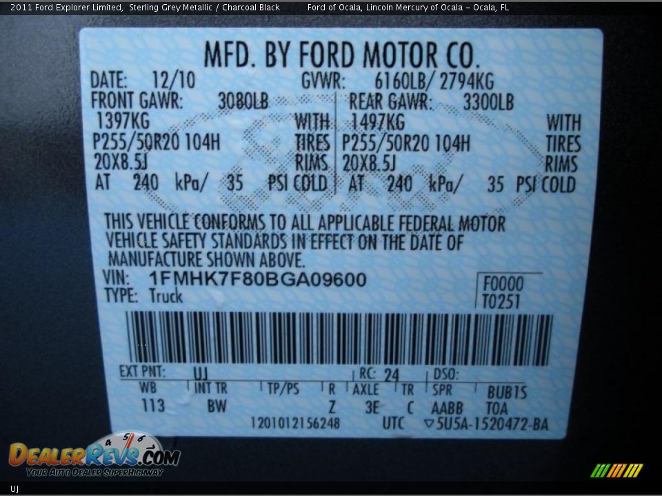 Ford Color Code UJ Sterling Grey Metallic