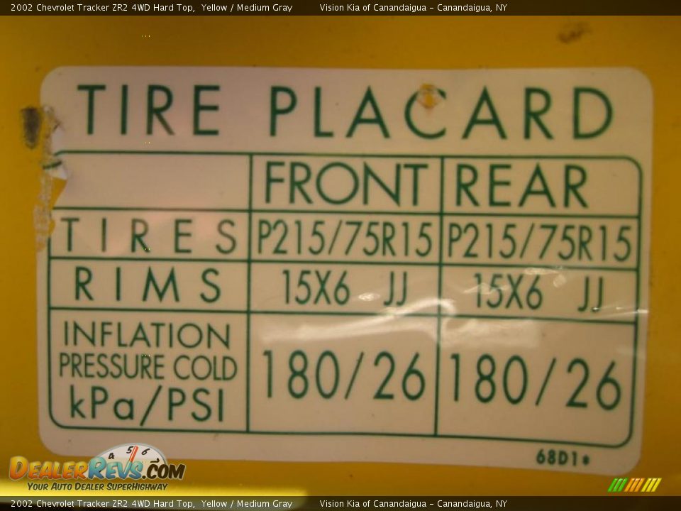 Info Tag of 2002 Chevrolet Tracker ZR2 4WD Hard Top Photo #26
