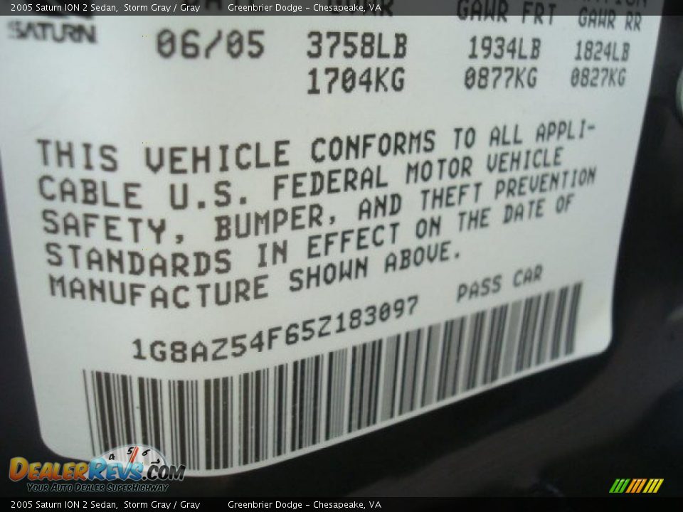2005 Saturn ION 2 Sedan Storm Gray / Gray Photo #19