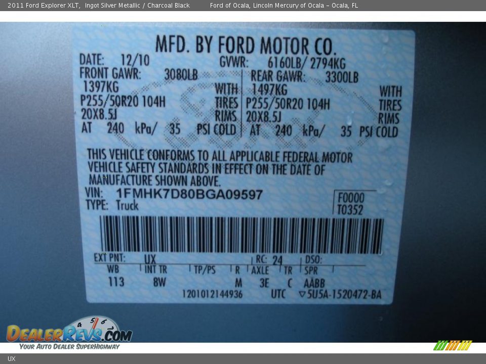 Ford Color Code UX Ingot Silver Metallic