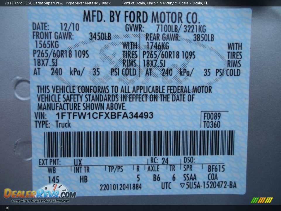 Ford Color Code UX Ingot Silver Metallic