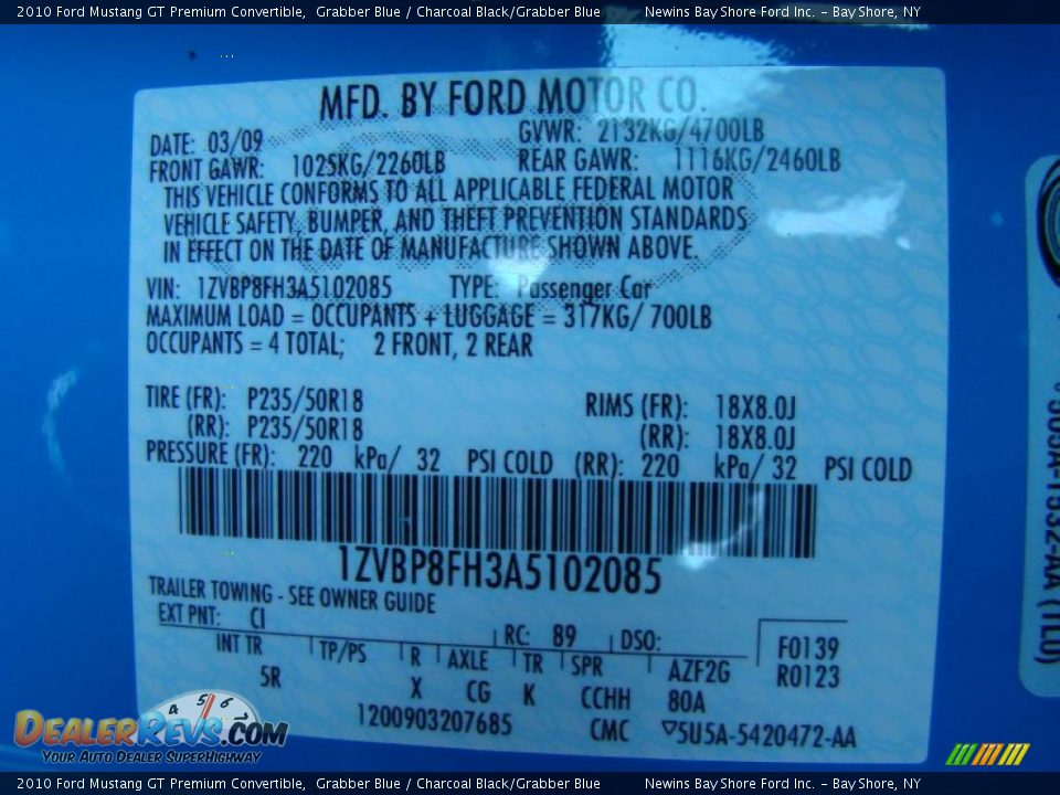 2010 Ford Mustang GT Premium Convertible Grabber Blue / Charcoal Black/Grabber Blue Photo #15