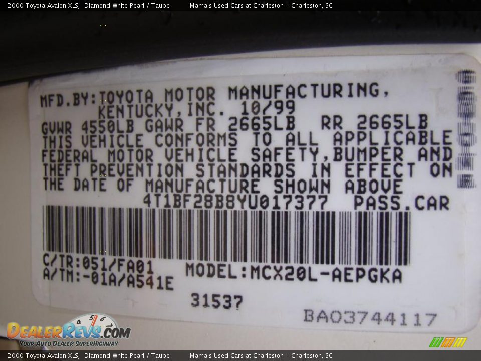 2000 Toyota Avalon XLS Diamond White Pearl / Taupe Photo #28