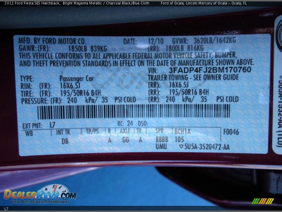 Ford Color Code L7 Bright Magenta Metallic