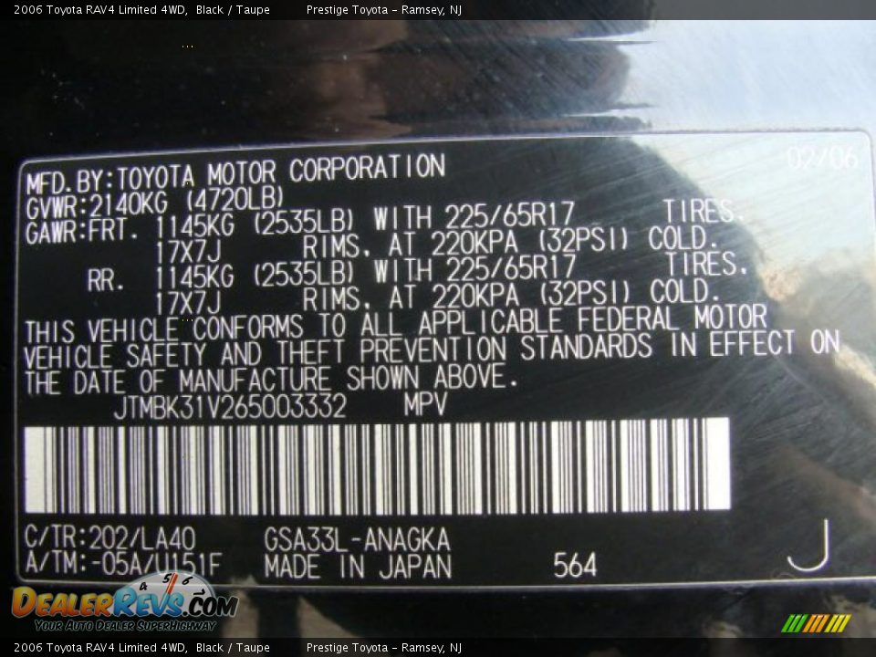 2006 Toyota RAV4 Limited 4WD Black / Taupe Photo #15