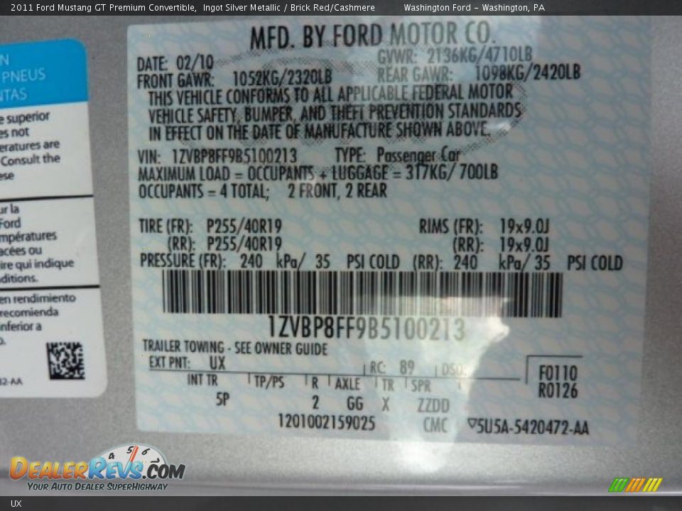 Ford Color Code UX Ingot Silver Metallic