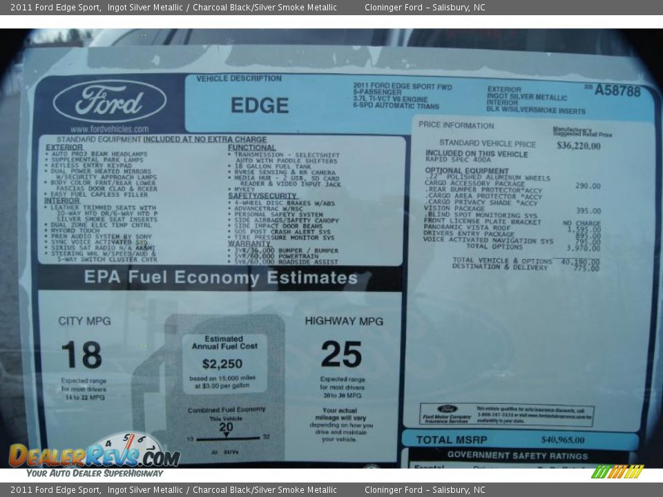 2011 Ford Edge Sport Window Sticker Photo #8