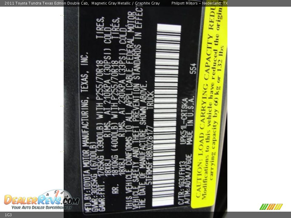 Toyota Color Code 1G3 Magnetic Gray Metallic