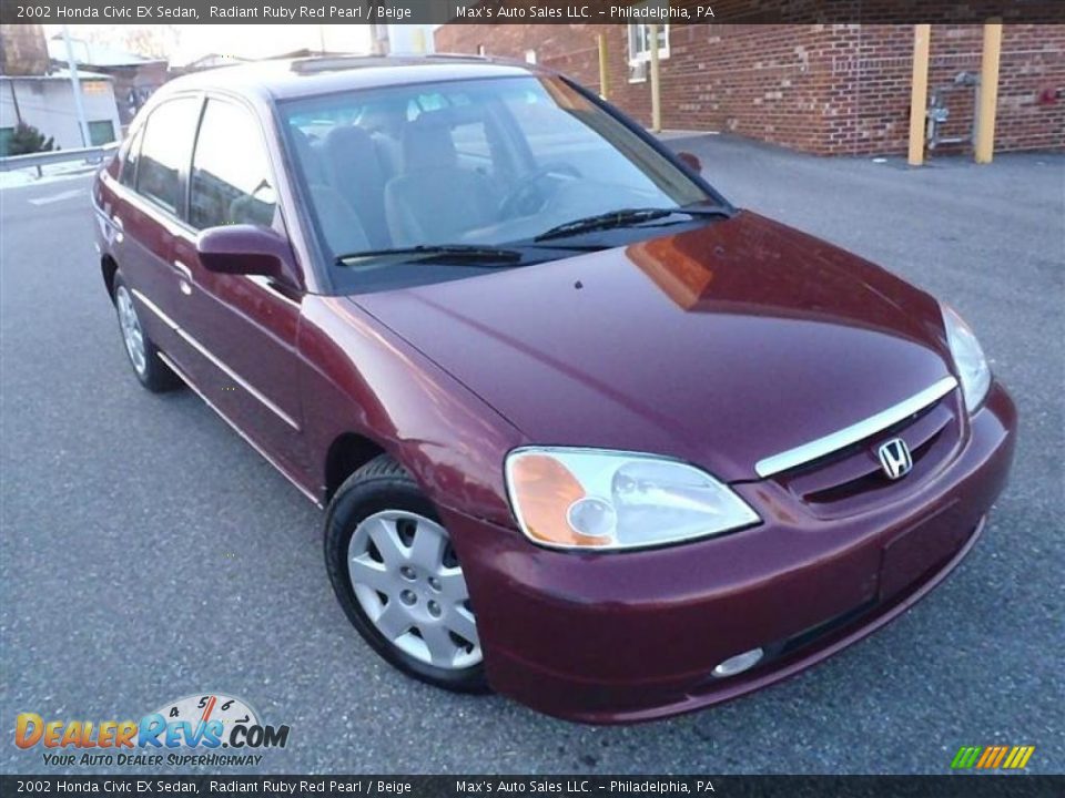 2002 Honda Civic EX Sedan Radiant Ruby Red Pearl / Beige Photo #2