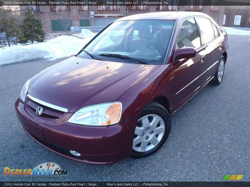 2002 Honda Civic EX Sedan Radiant Ruby Red Pearl / Beige Photo #26
