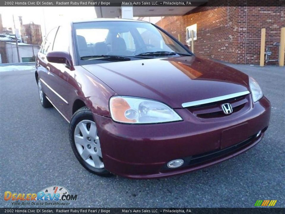2002 Honda Civic EX Sedan Radiant Ruby Red Pearl / Beige Photo #27