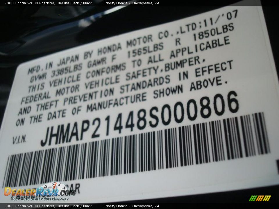 2008 Honda S2000 Roadster Berlina Black / Black Photo #24