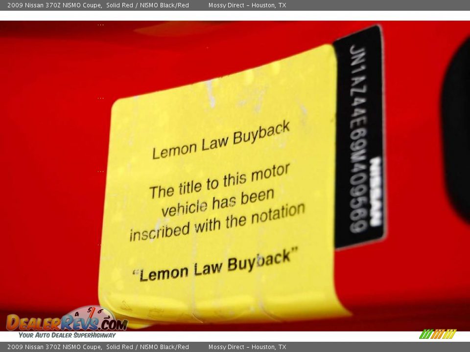 Info Tag of 2009 Nissan 370Z NISMO Coupe Photo #13