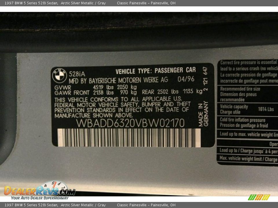 Info Tag of 1997 BMW 5 Series 528i Sedan Photo #24