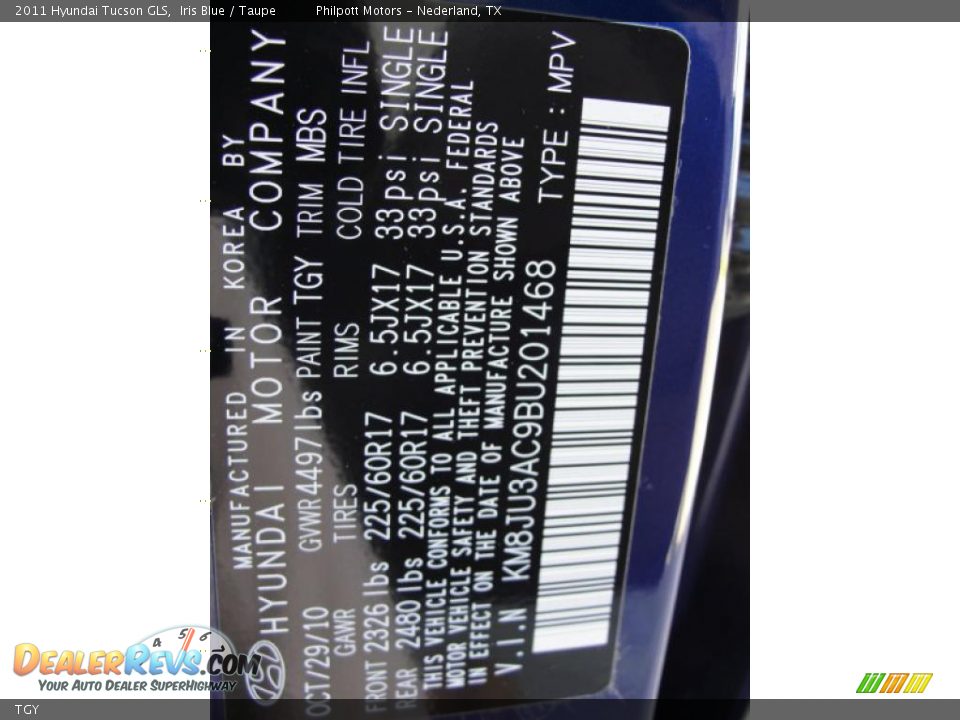 Hyundai Color Code TGY Iris Blue