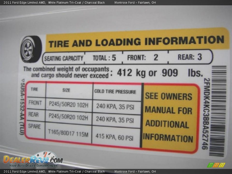 2011 Ford Edge Limited AWD White Platinum Tri-Coat / Charcoal Black Photo #34