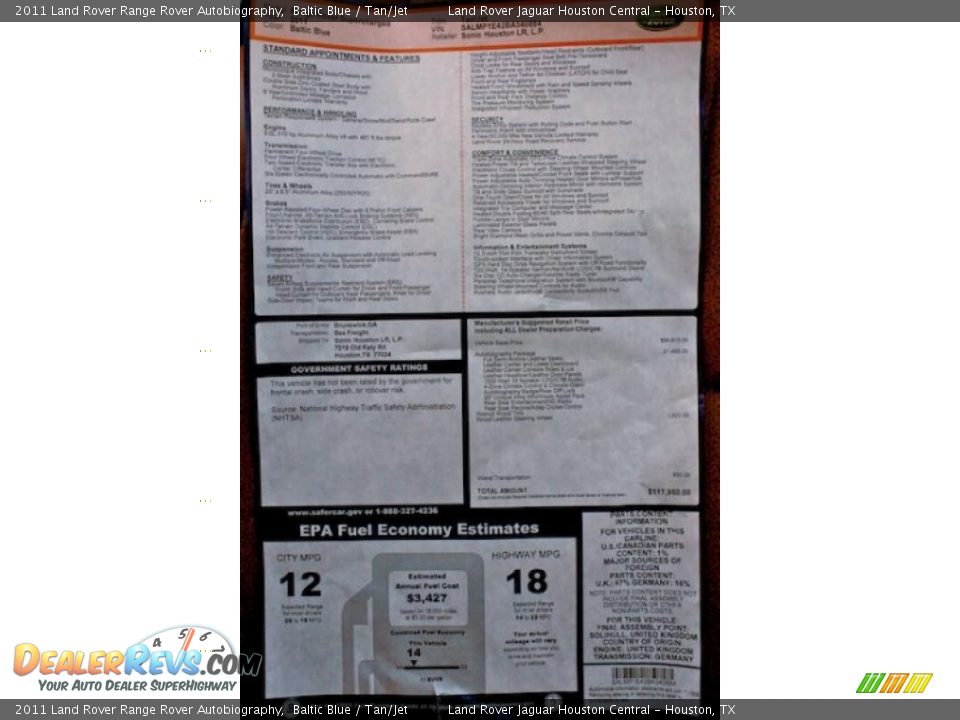 2011 Land Rover Range Rover Autobiography Window Sticker Photo #23