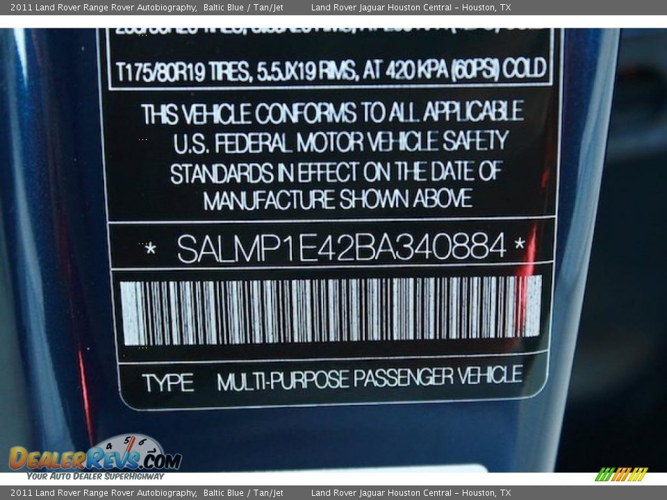 Info Tag of 2011 Land Rover Range Rover Autobiography Photo #24