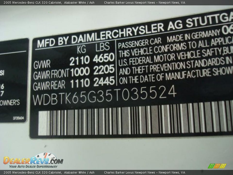 2005 Mercedes-Benz CLK 320 Cabriolet Alabaster White / Ash Photo #27