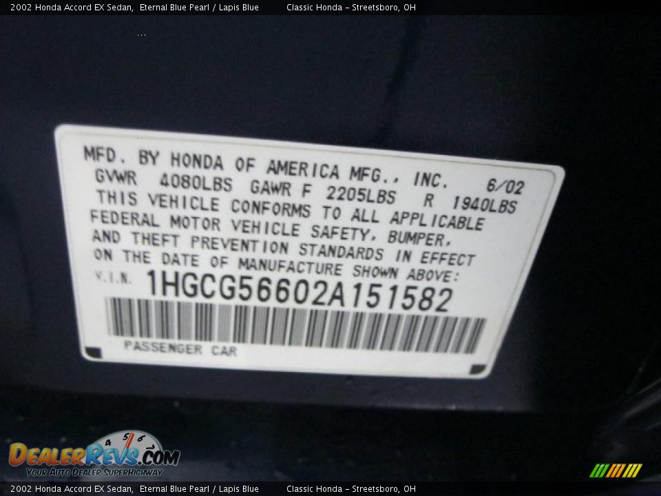 2002 Honda Accord EX Sedan Eternal Blue Pearl / Lapis Blue Photo #16