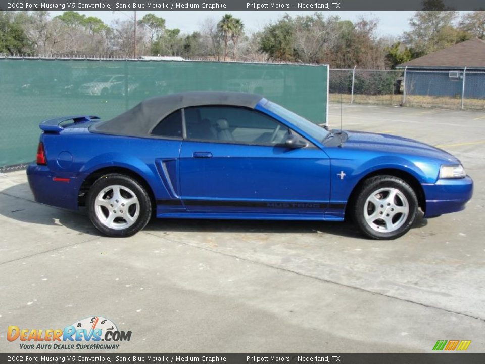 Sonic Blue Metallic 2002 Ford Mustang V6 Convertible Photo #2