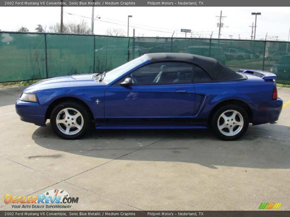 2002 Ford Mustang V6 Convertible Sonic Blue Metallic / Medium Graphite Photo #6