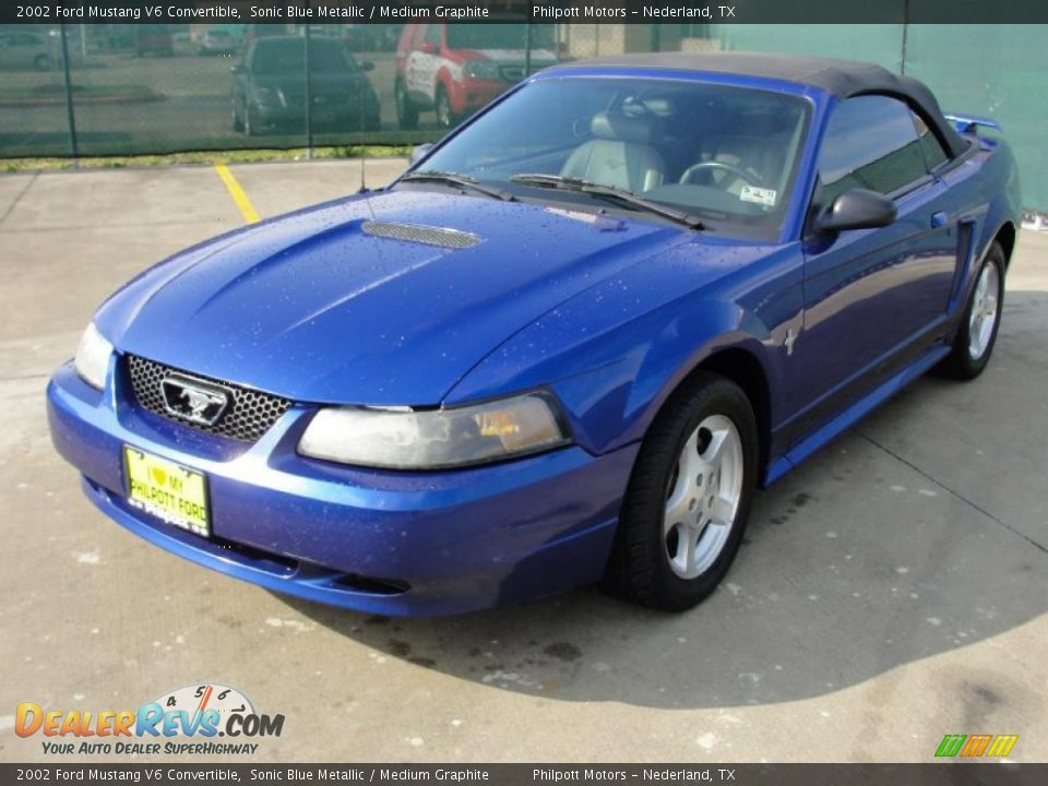 2002 Ford Mustang V6 Convertible Sonic Blue Metallic / Medium Graphite Photo #7