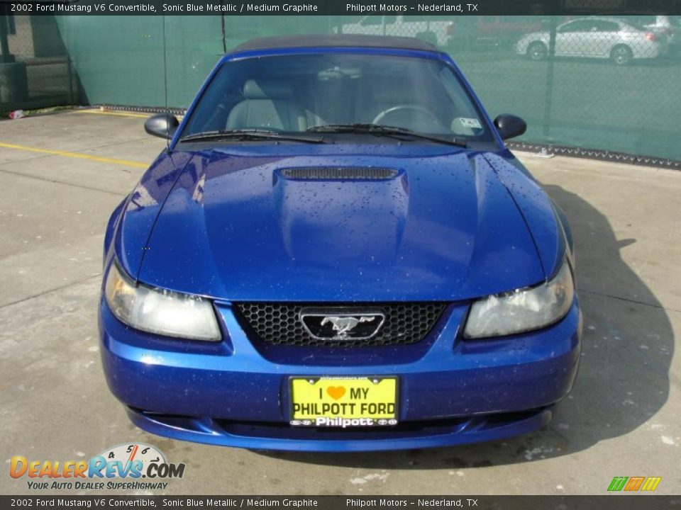 2002 Ford Mustang V6 Convertible Sonic Blue Metallic / Medium Graphite Photo #8