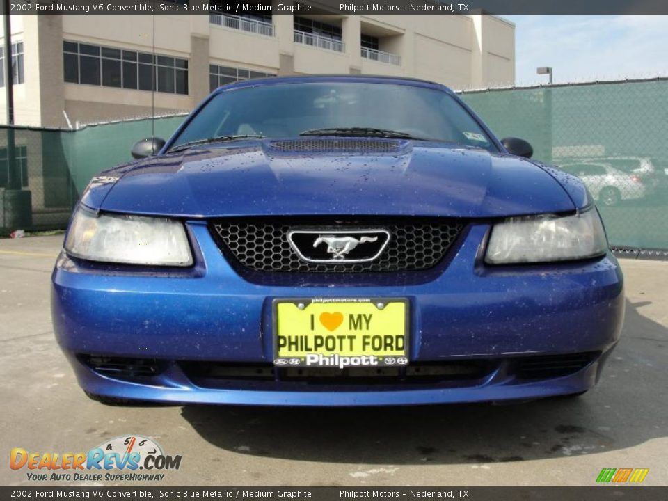 2002 Ford Mustang V6 Convertible Sonic Blue Metallic / Medium Graphite Photo #9