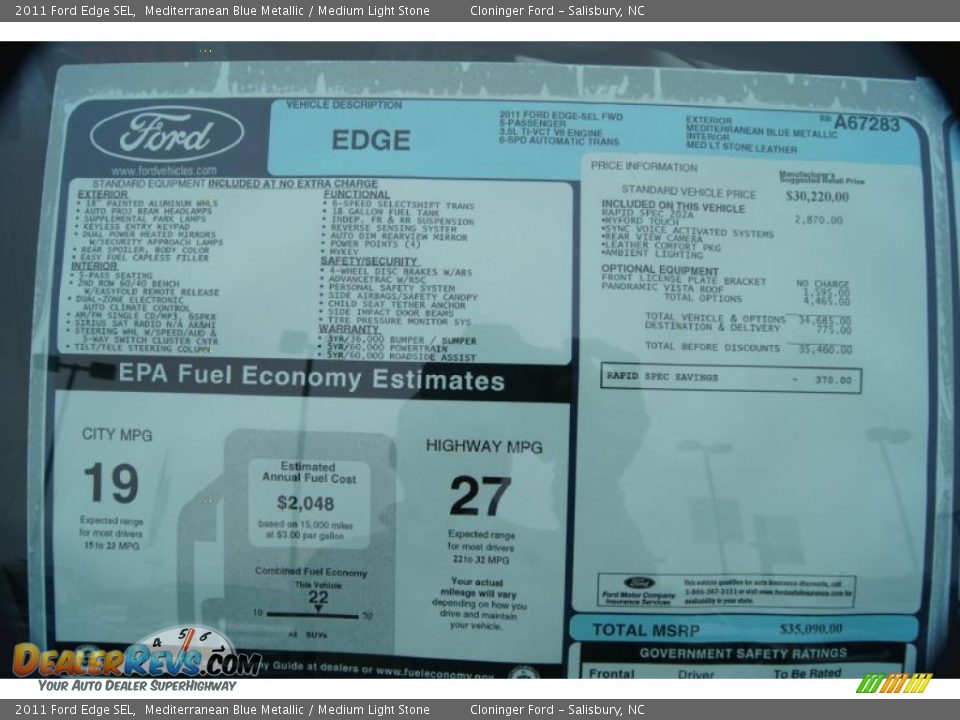 2011 Ford Edge SEL Mediterranean Blue Metallic / Medium Light Stone Photo #8