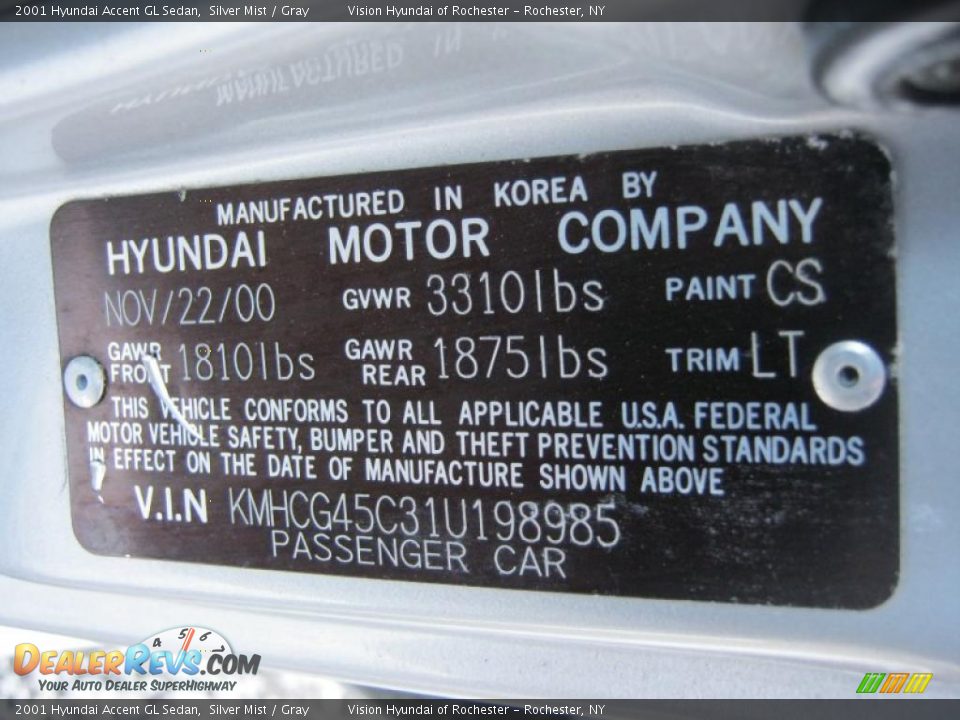 2001 Hyundai Accent GL Sedan Silver Mist / Gray Photo #22