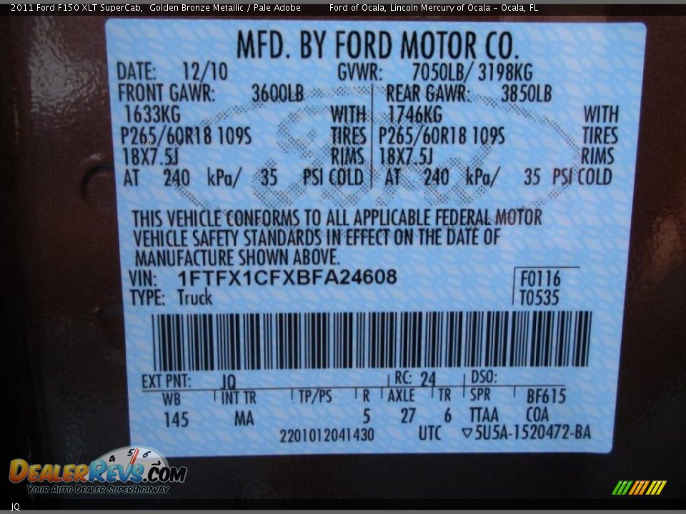 Ford Color Code JQ Golden Bronze Metallic