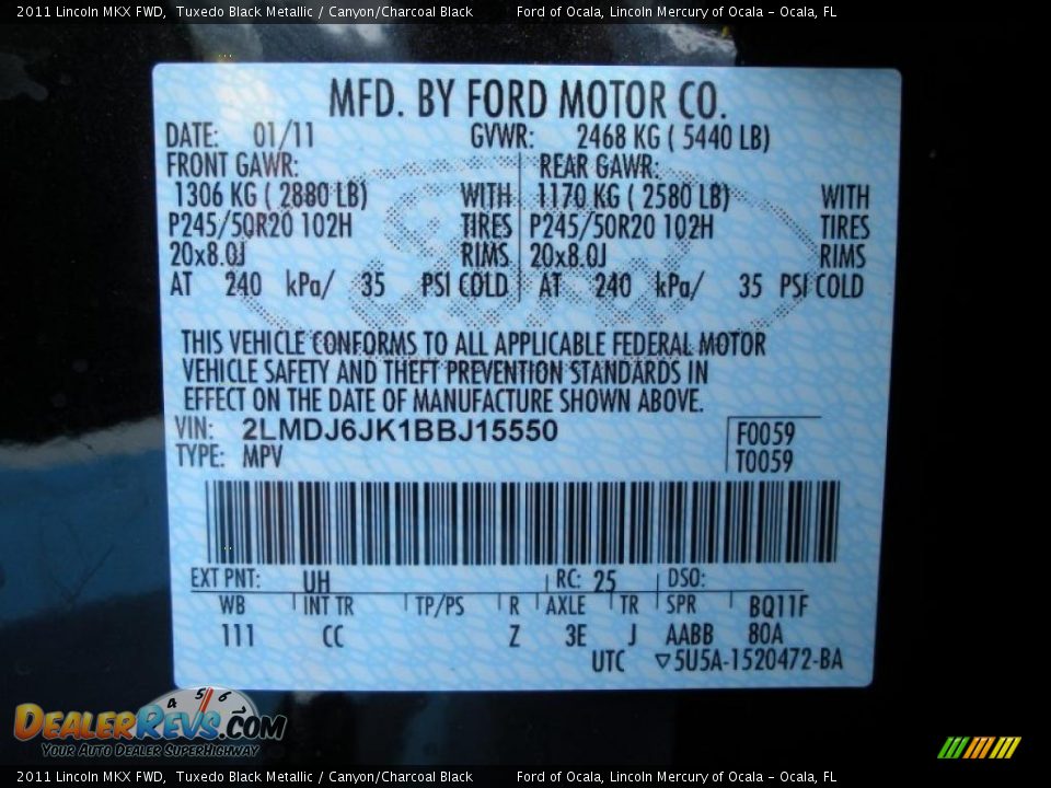 2011 Lincoln MKX FWD Tuxedo Black Metallic / Canyon/Charcoal Black Photo #13